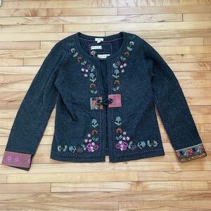 J JILL Limited Edition Wool Embroidered Black Sweater
